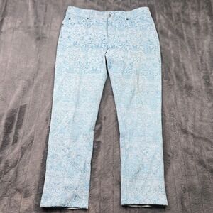 Eric Womens Light Blue White Paisley Brocade Straight Leg Pants Size 12 14297